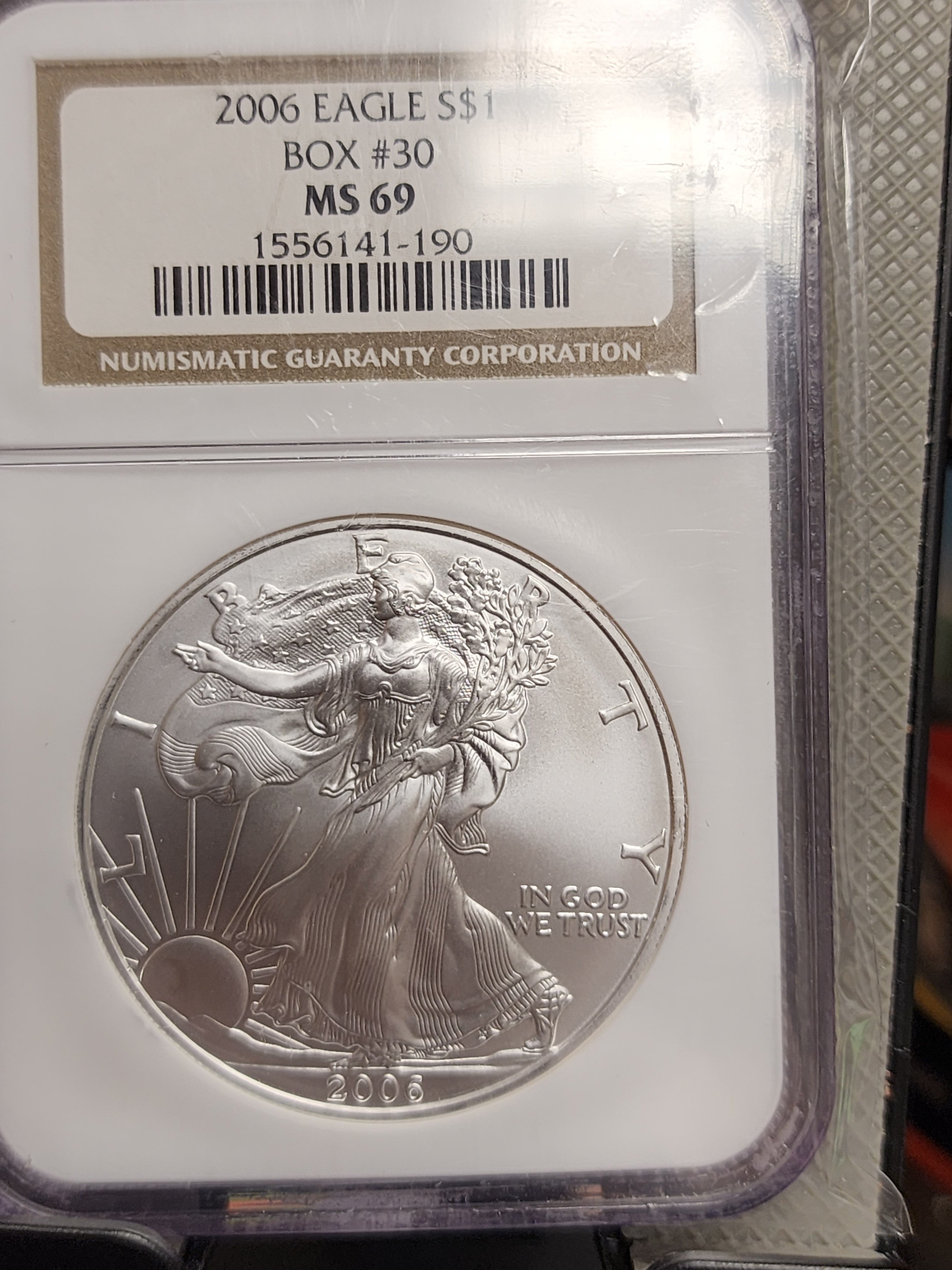 2006 Silver Eagle $1. NGC Graded MS-69 Uncirculated Coin. Store #AE0089