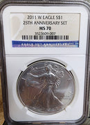2011 25th Anniversary, American Silver Eagle, 5 Coin NGC "70" Set, Store