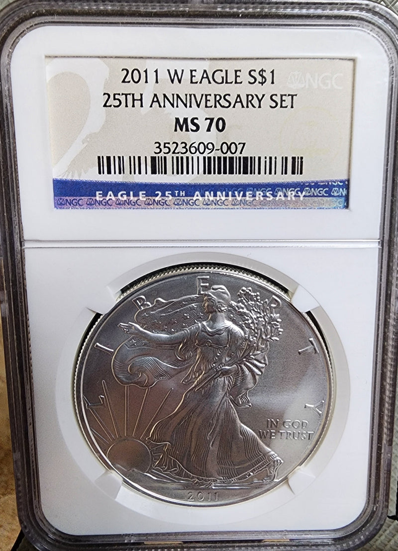 2011 25th Anniversary, American Silver Eagle, 5 Coin NGC "70" Set, Store