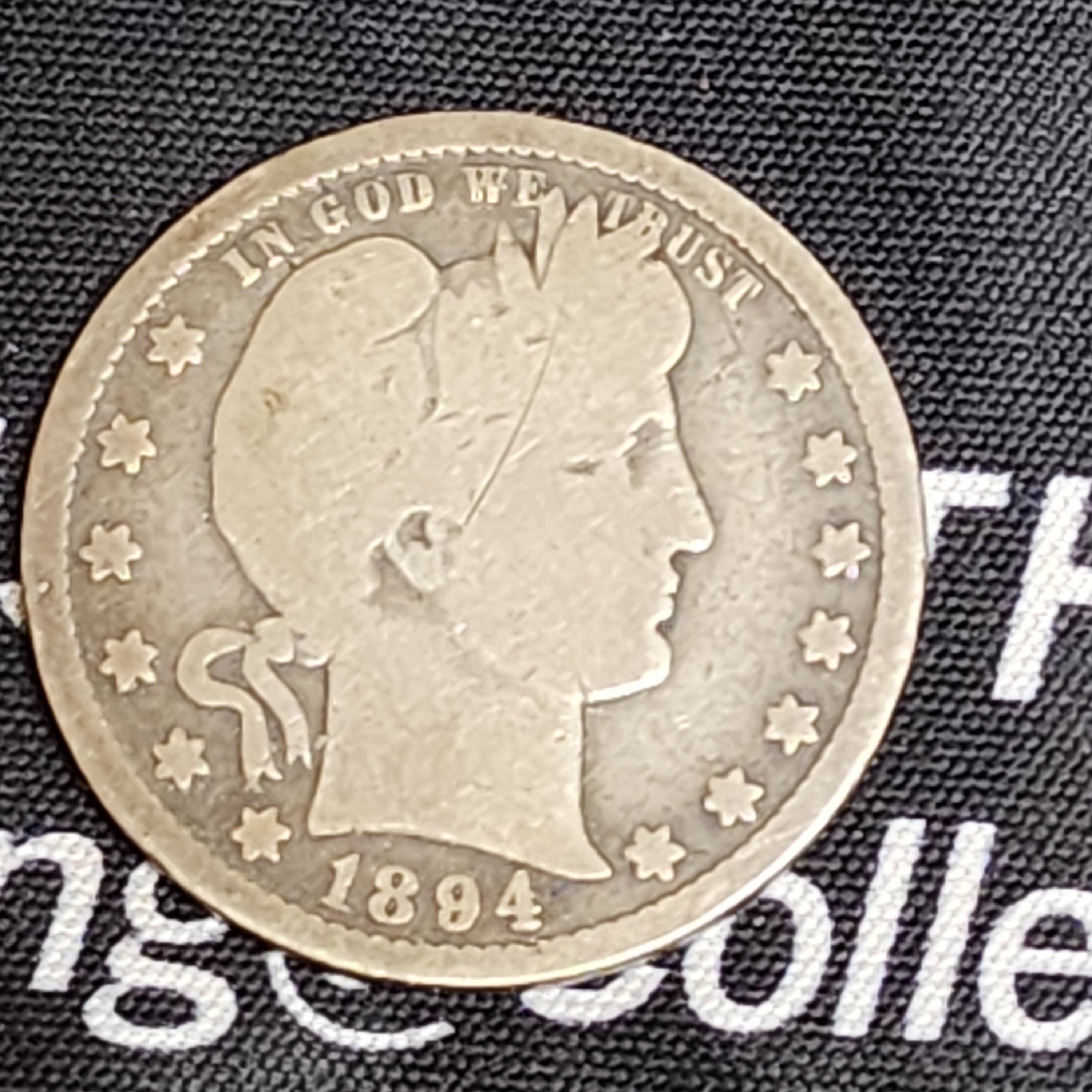 1894-O Barber Silver Quarter., Very Good Circulated Coin, Store #QR0235