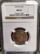 1913-D Barber Silver Quarter, NGC Certified MS-64, Nice Grade, Store