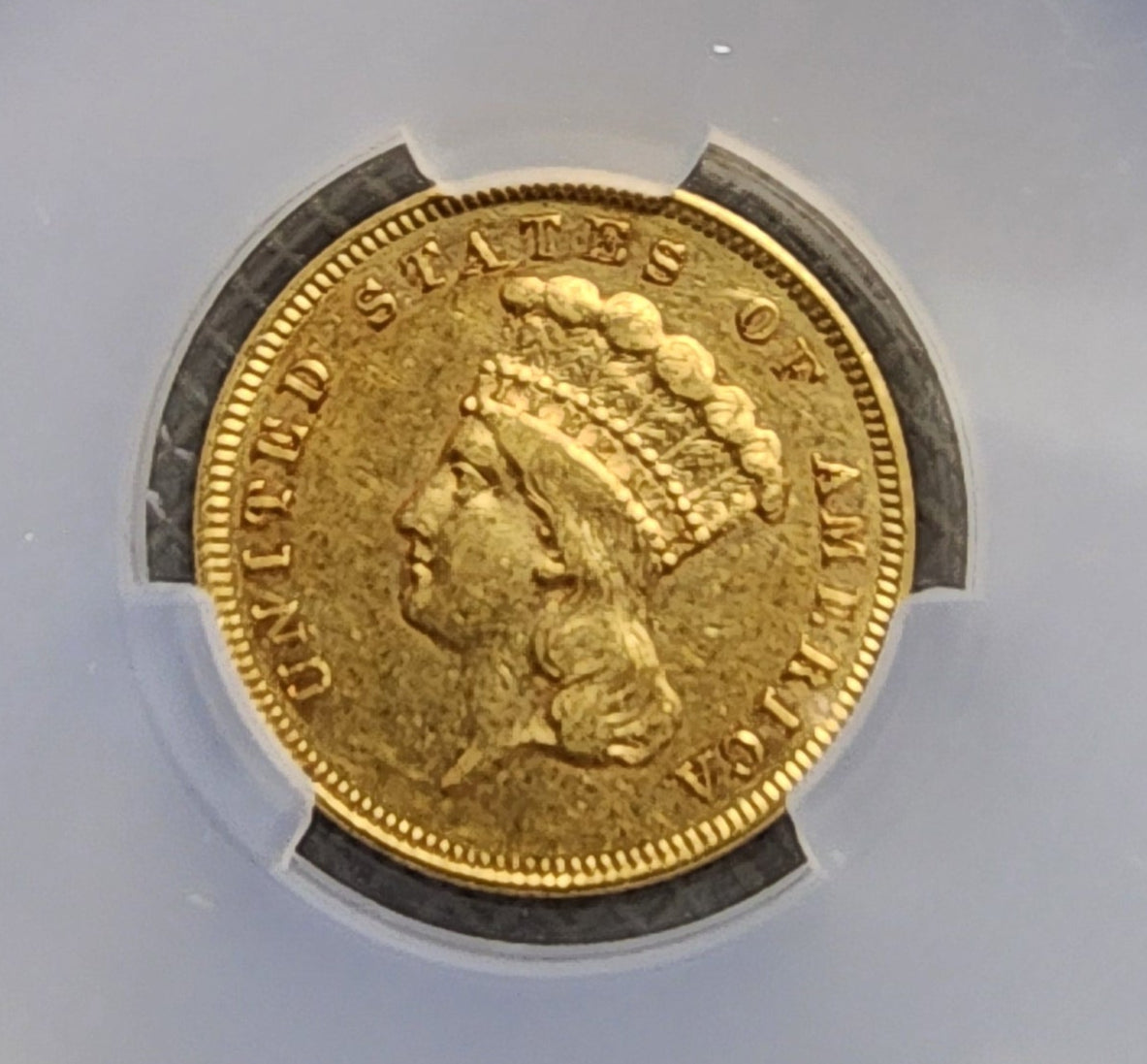 1856-S $3, Indian Princess Head, "Highly Collectible", CAC Graded AU50, Store #G0002.