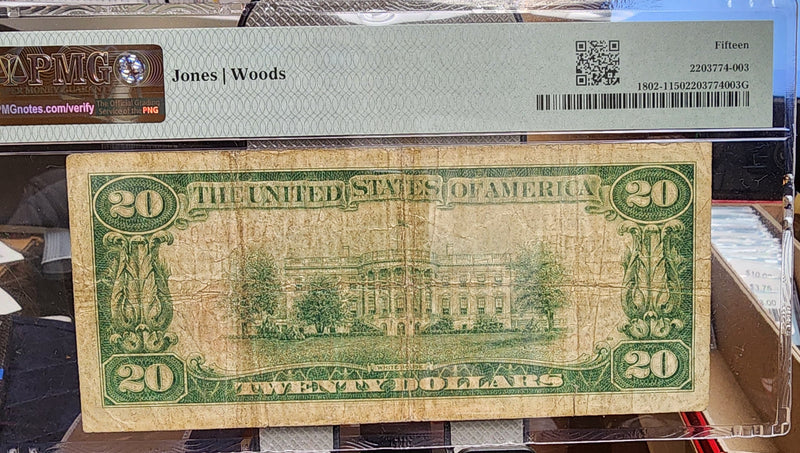 1929 $20 National, Catasauqua, PA, CH#8283, PMG F-15,  Store #NBN023.