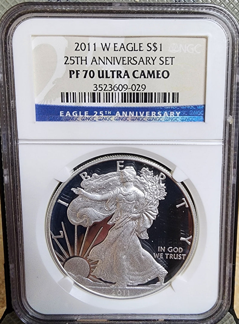 2011 25th Anniversary, American Silver Eagle, 5 Coin NGC "70" Set, Store