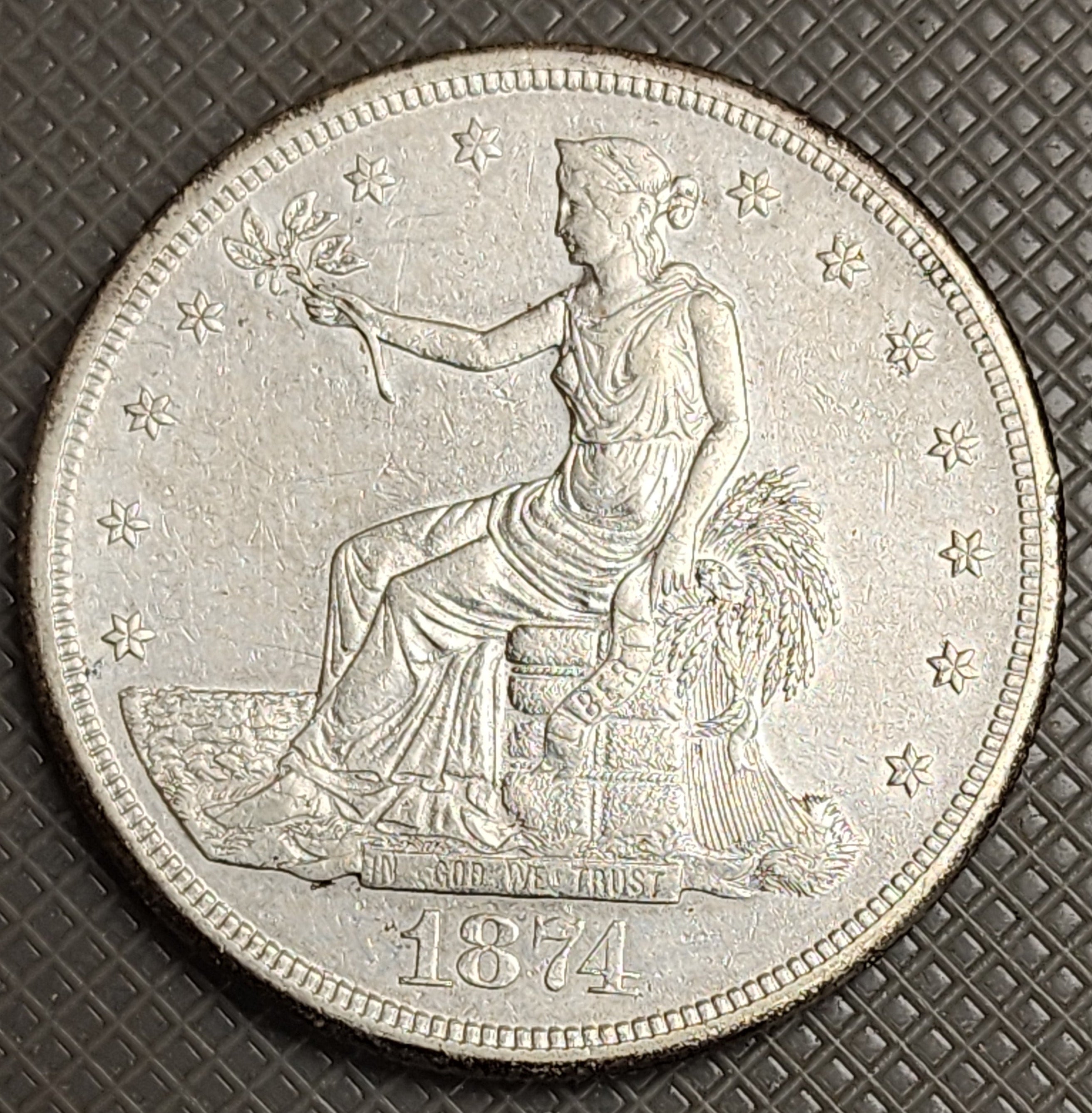 1874-S Trade Dollar, About Uncirculated Coin w/ details, Store #DR0686