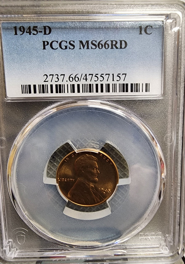 1945-D Lincoln Wheat Cent, PCGS MS66RD, Store #CT0695