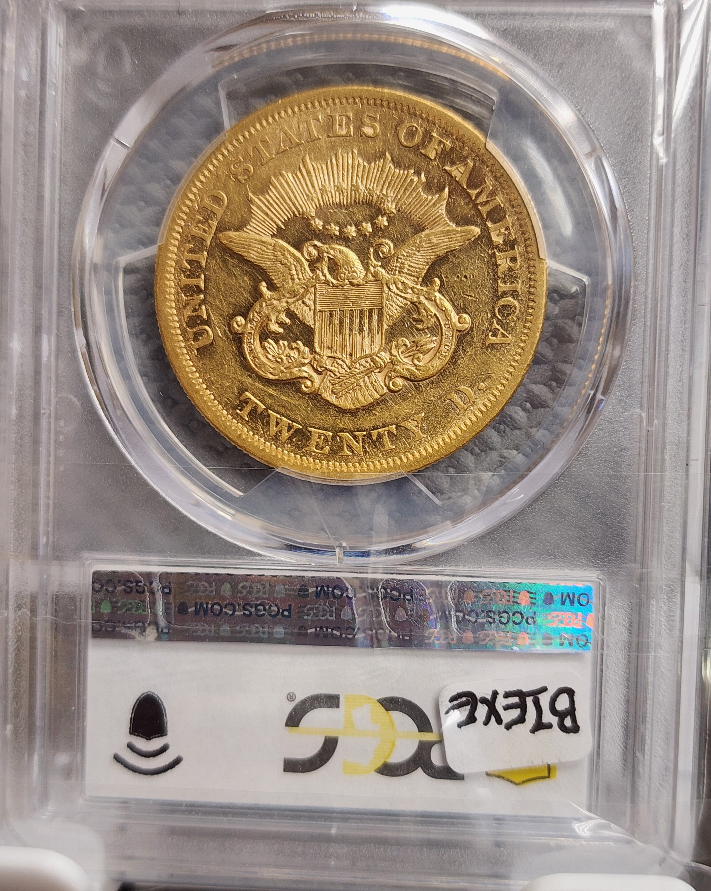 1863 $20 Gold Double Eagle, 'Civil War Date', PCGS AU-53, Store #G015.