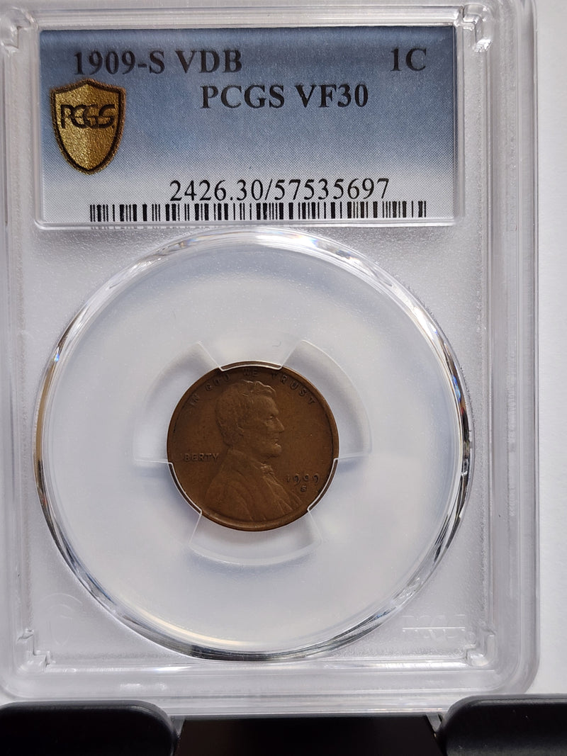 1909-S V.D.B., Lincoln Wheat Cents, PCGS VF-30 Key Date, Store