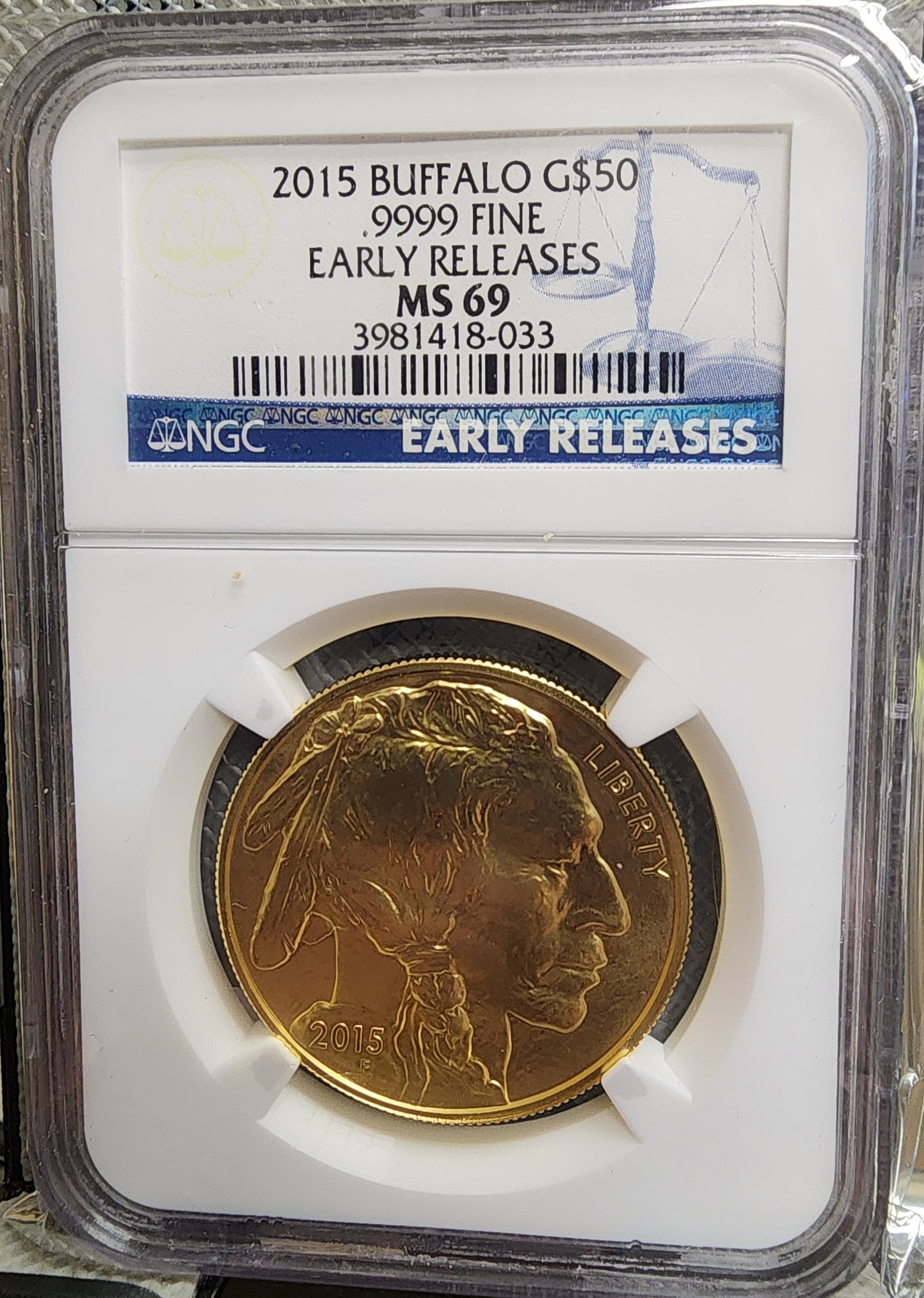 2015 American Gold Buffalo, .9999 gold, 1 troy ounce, NGC MS-69, Store #G003.