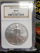 2006 Silver Eagle $1. NGC Graded MS-69 Un-Circulated Coin. Store