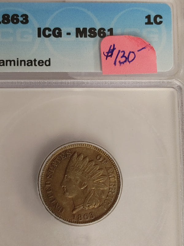 1863 Indian Head Small Cent, ICG Graded MS61 Store #SC863.01