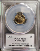 2025 $5 Gold American Eagle, 1/10 Gold Coin, PCGS Graded MS-70. Store