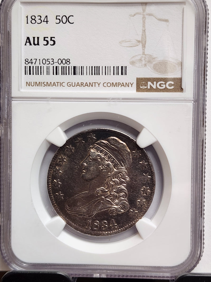 1834 Cap Bust Half Dollar, Pleasant Eye Appeal, NGC AU-55, Store Sale