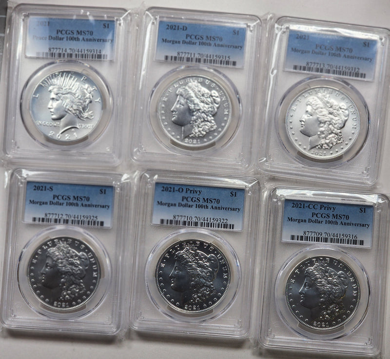 2021 Morgan and Peace 6 Coin Commemorative Set, PCGS MS 70, Store