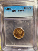 1856 $2.50 Quarter Gold Eagle, ICG MS-64, Gold Coin, Store Sale
