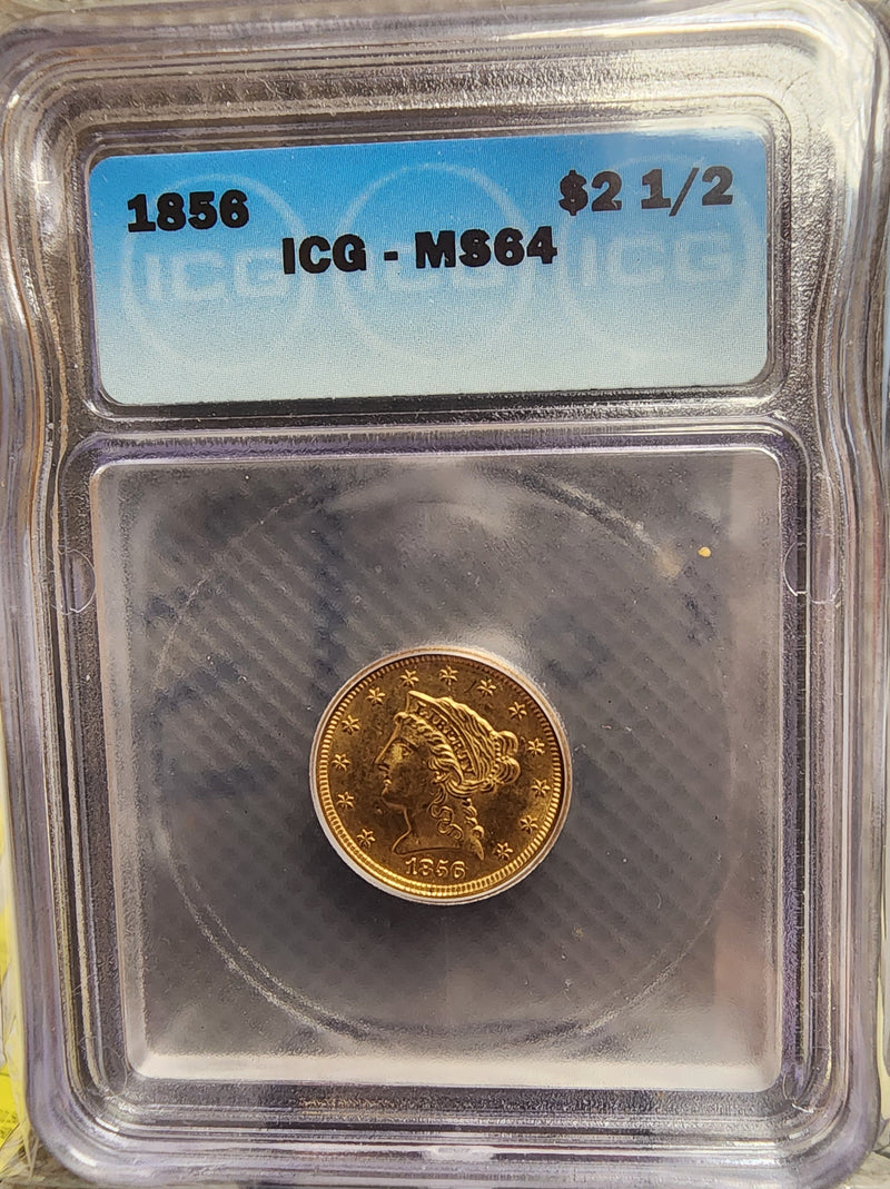 1856 $2.50 Quarter Gold Eagle, ICG MS-64, Gold Coin, Store Sale