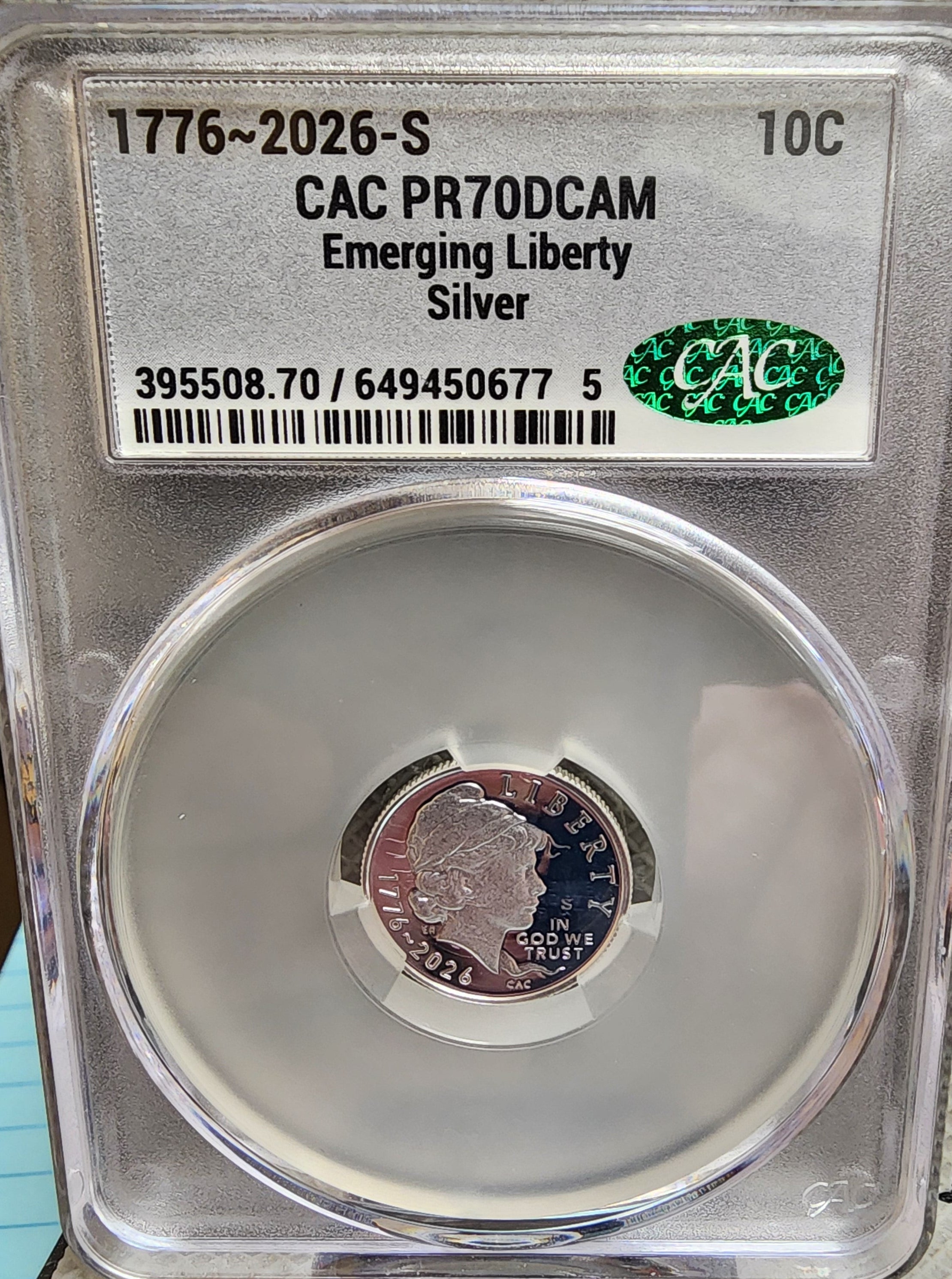 2026-S Emerging Liberty Silver Dime, CAC PR-70, DCAM, Store #DE0949.