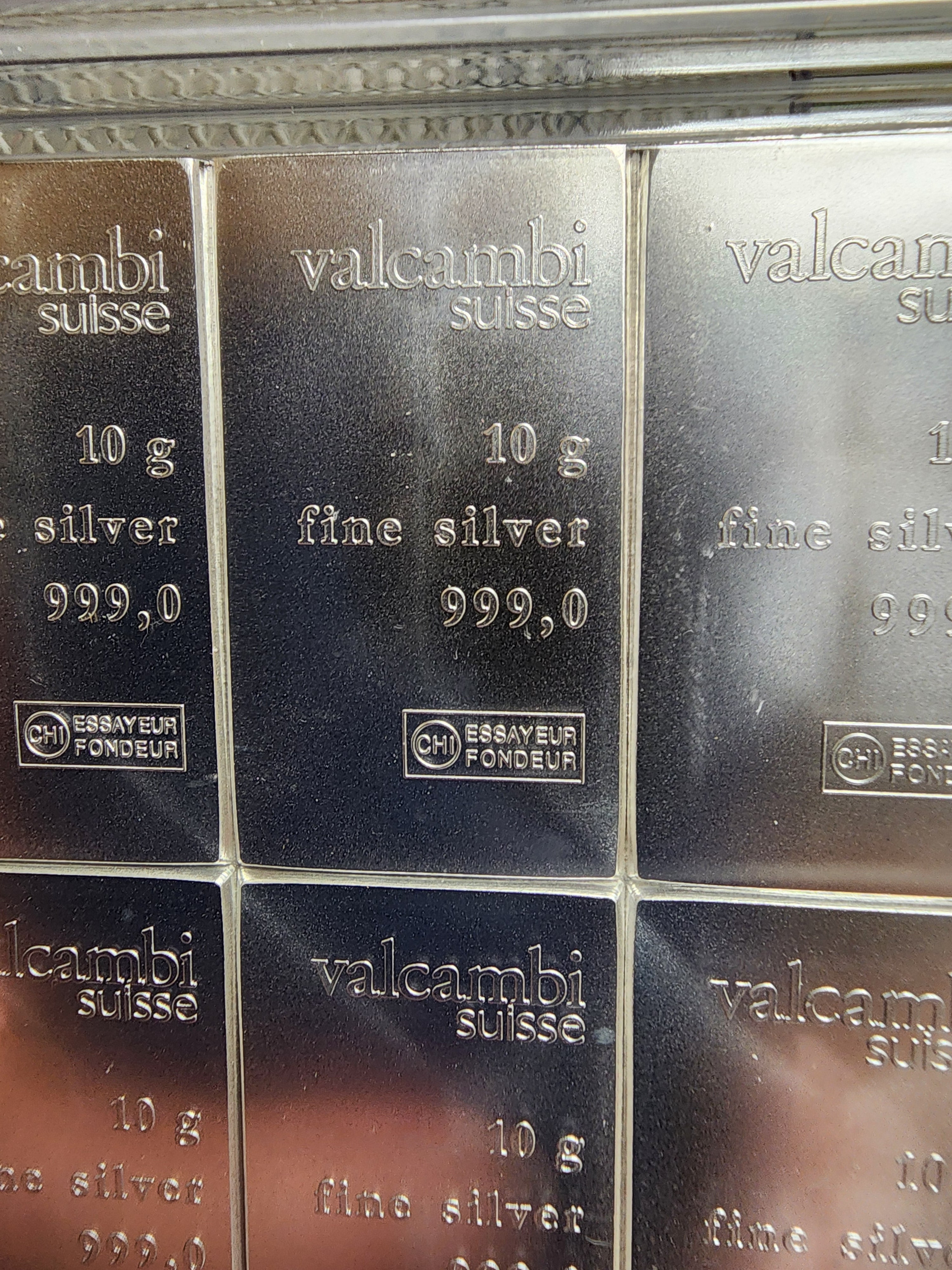 Valcambi Suisse, Silver CombiBar. 100 Gram Bar, 10 each x 10 Grams. #SR001