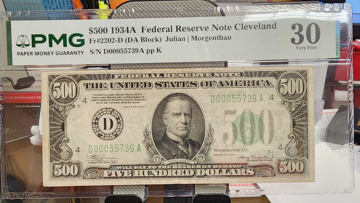 1934A $500 Federal Reserve Note, Fr. 2202-D, Circulated, PCGS VF-30 Store #GFRB013.