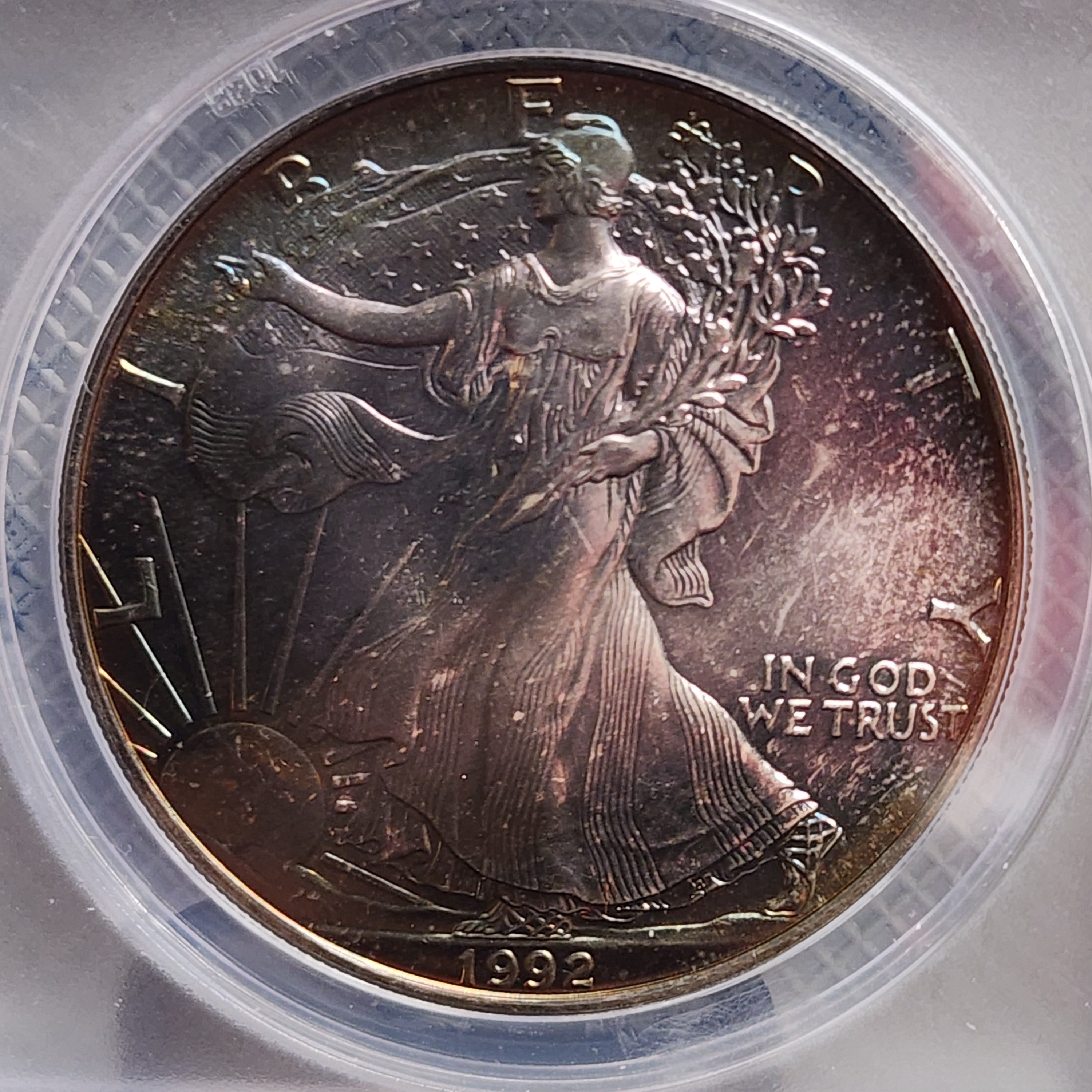 1992 American Silver Eagle, Nice Blue "TONER", ANACS MS-68, Store #AE308.