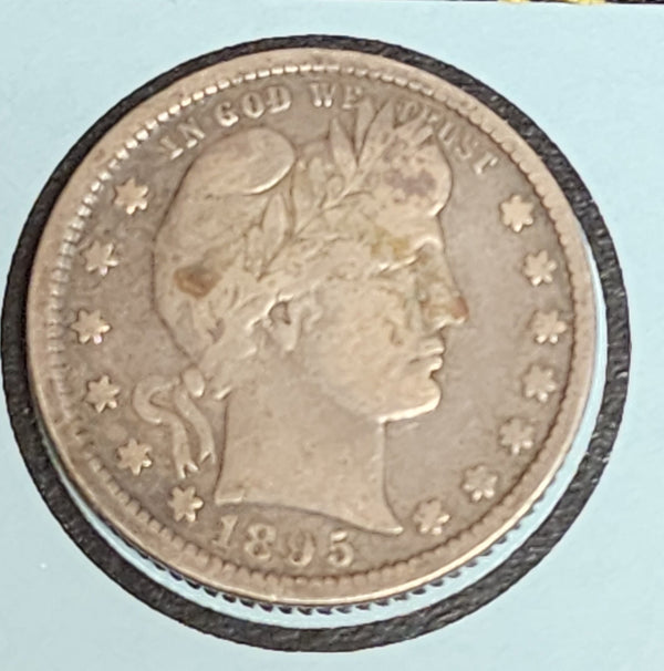 1895 Barber Silver Quarter., Fine Plus Details, Circulated Coin, Store #QR0237