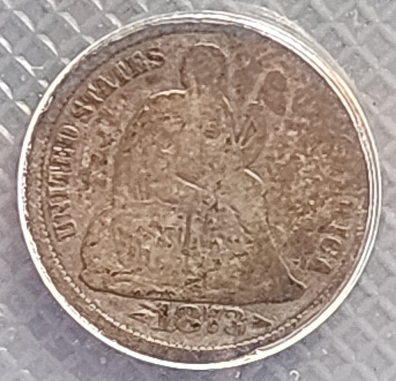 1873-CC Seated Liberty Dime, Arrows, ANACS VG-8, Circulated Coin, Store