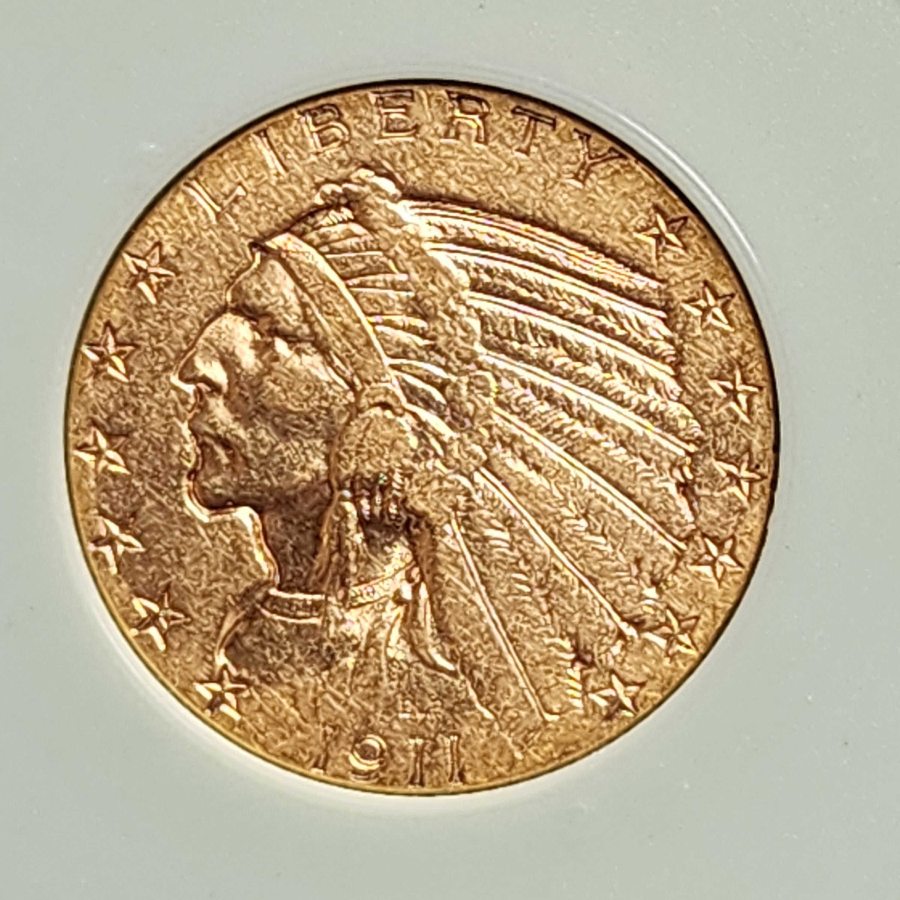 1911-S $5 Gold Indian, Quarter Eagle, Nice Extra Fine Circulated Coin, Store Sale #G0170.