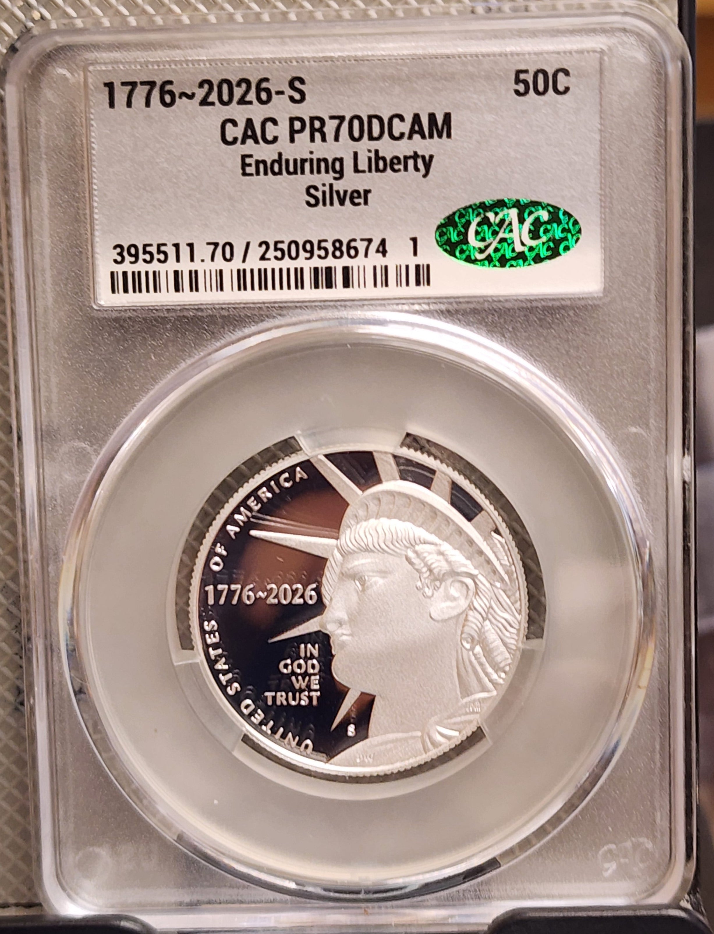 2026-S Enduring Liberty Silver Proof Half Dollar, CAC PR70, Store #HR2036