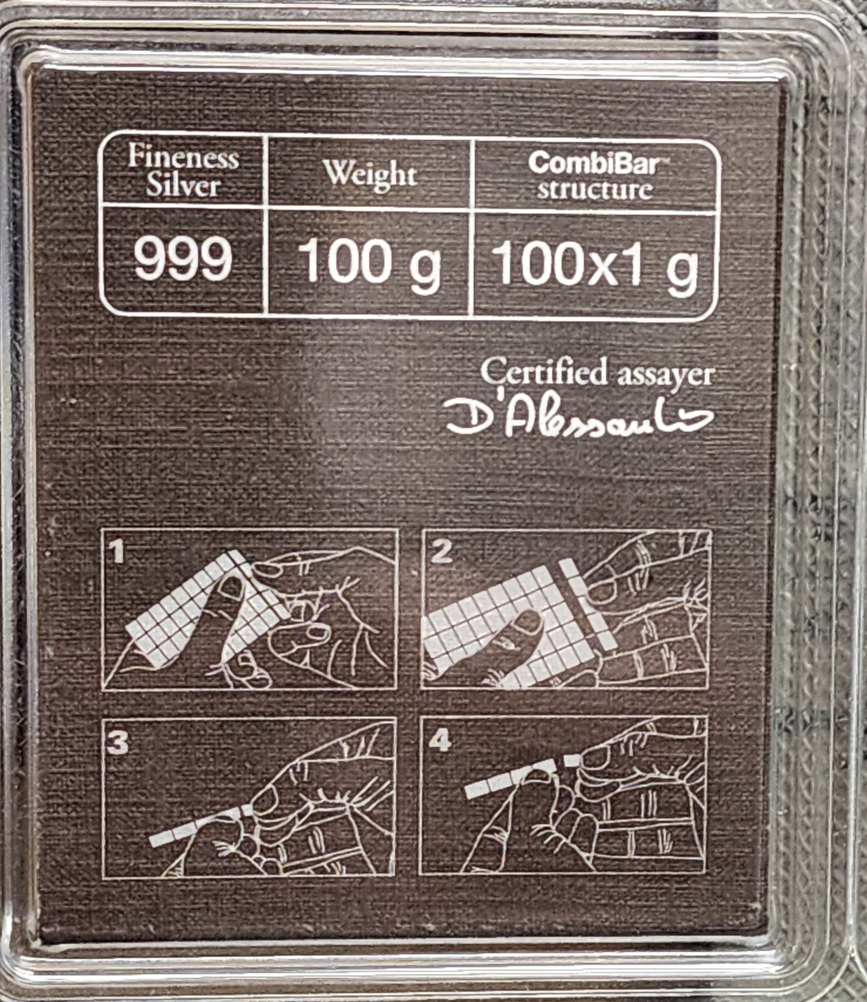 Valcambi Suisse, Silver CombiBar. 100 Gram Bar, 1 each x 100 Grams. #SR008