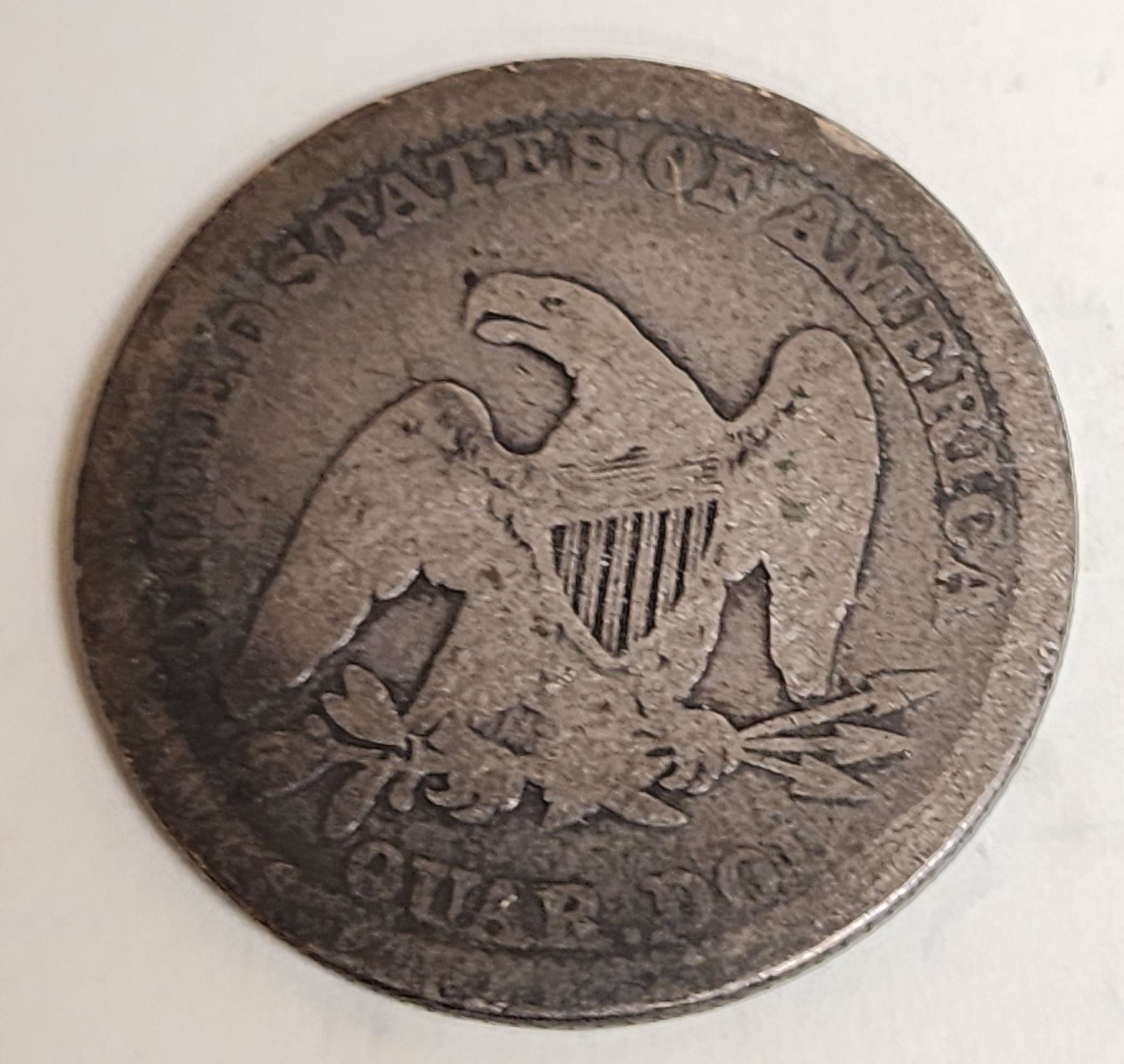1857 Seated Liberty Quarter., Very Good Circulated Coin., Store #QR575