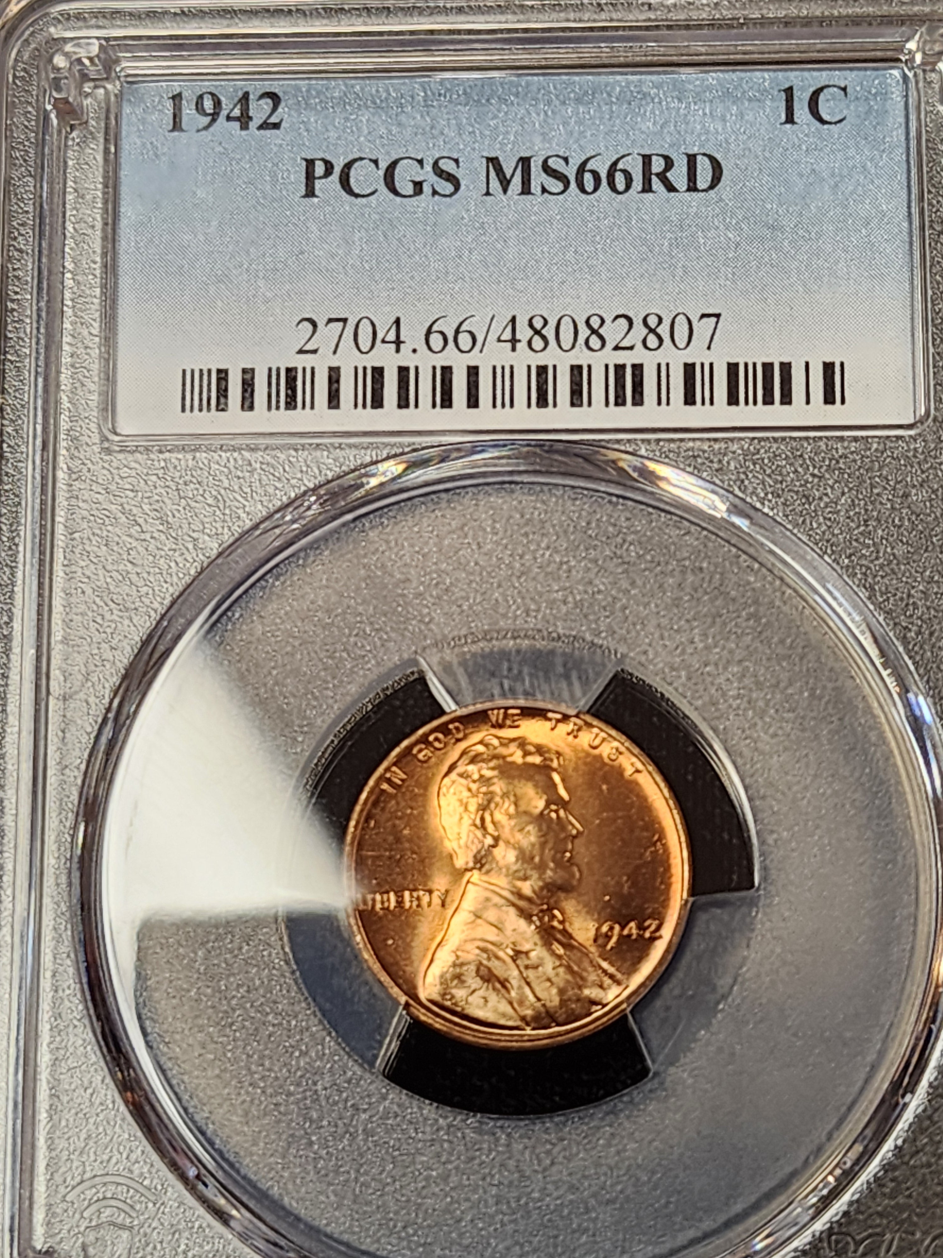 1942 Lincoln Cent, PCGS MS66RD, Store #GCT015