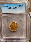 1865-S $2.50 Quarter Gold Eagle, ICG AU-55, Gold Coin, Store Sale