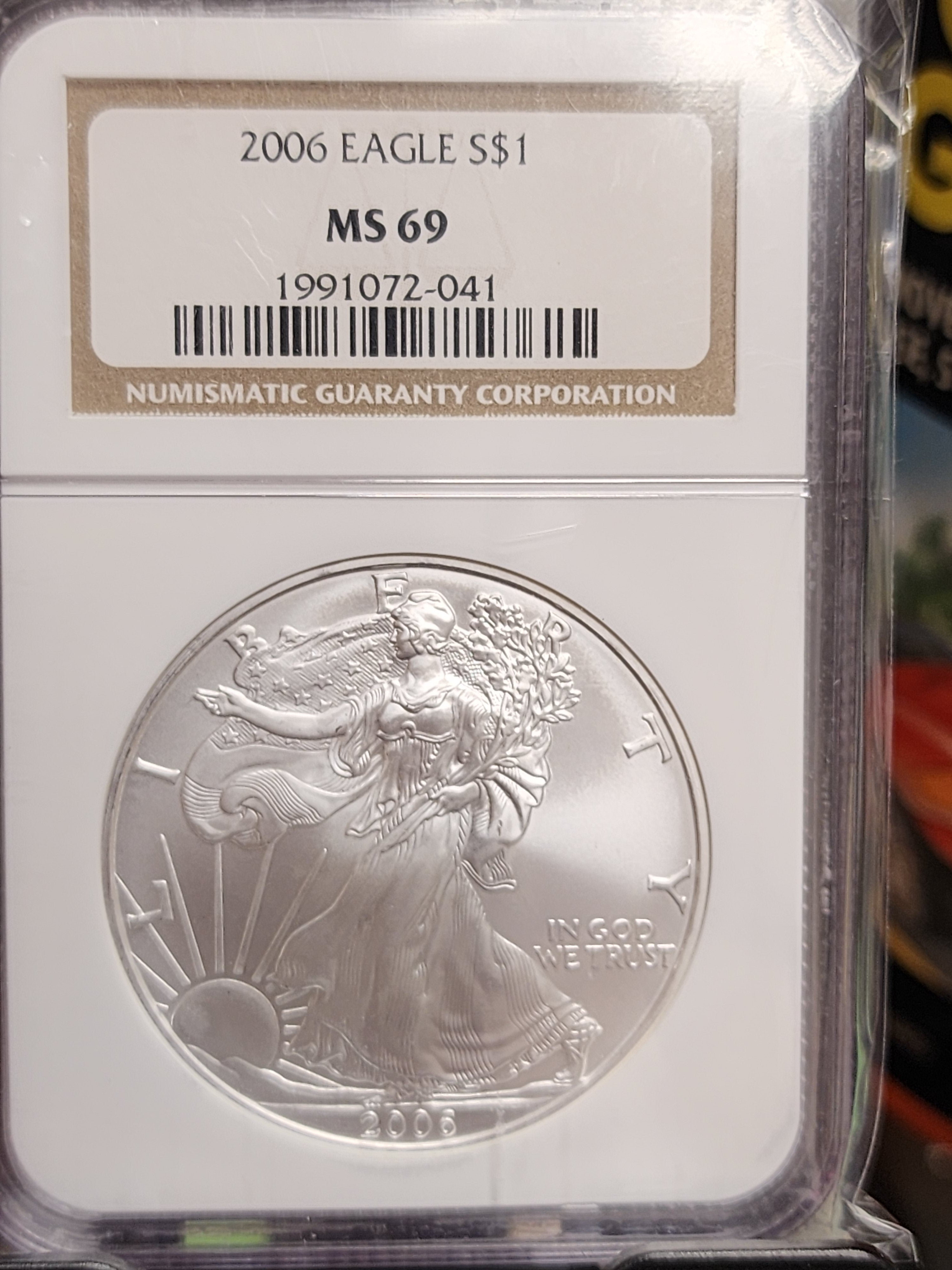 2006 Silver Eagle $1. NGC Graded MS-69 Uncirculated Coin. Store #AE0089