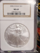 2006 Silver Eagle $1. NGC Graded MS-69 Un-Circulated Coin. Store