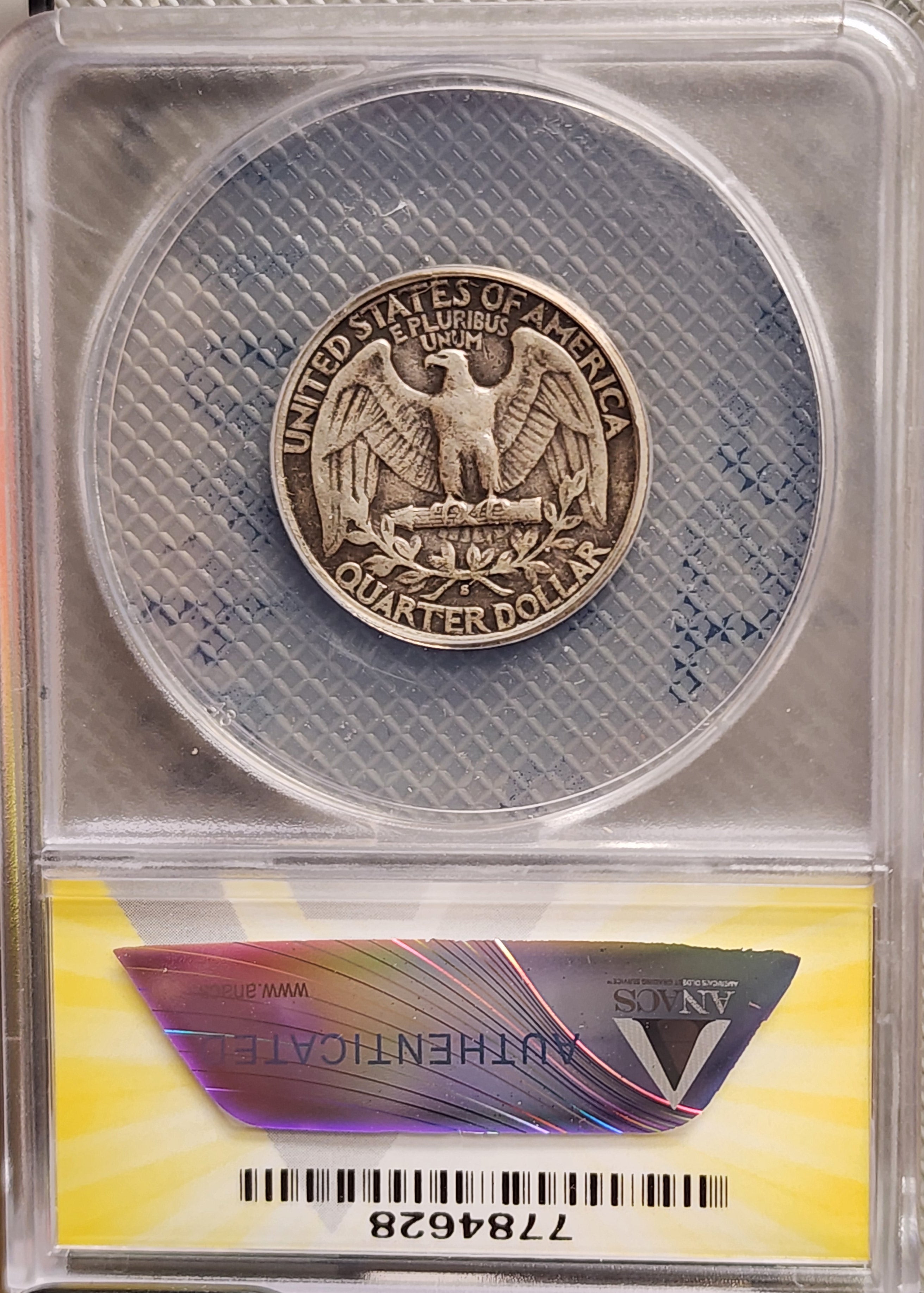 1932-S Washington Silver Quarter, KEY Date Coin, ANACS Fine-12, Store #QR1461.