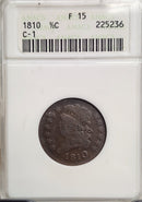 1810 Half Cent, (C-1), ANACS Soap Box Holder, Fine-15, Store Sale