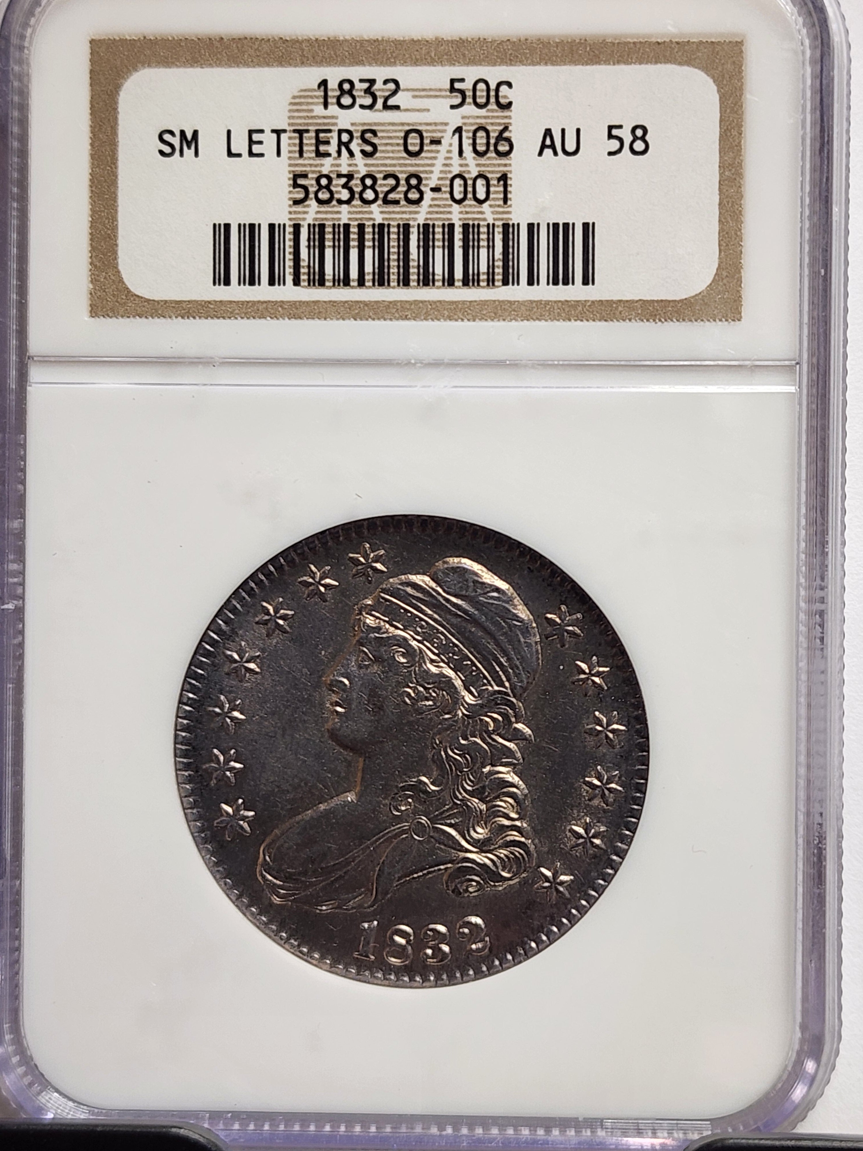 1832 Cap Bust Half Dollar, Small Letter, O-106, NGC AU-58, Store Sale #GHR089