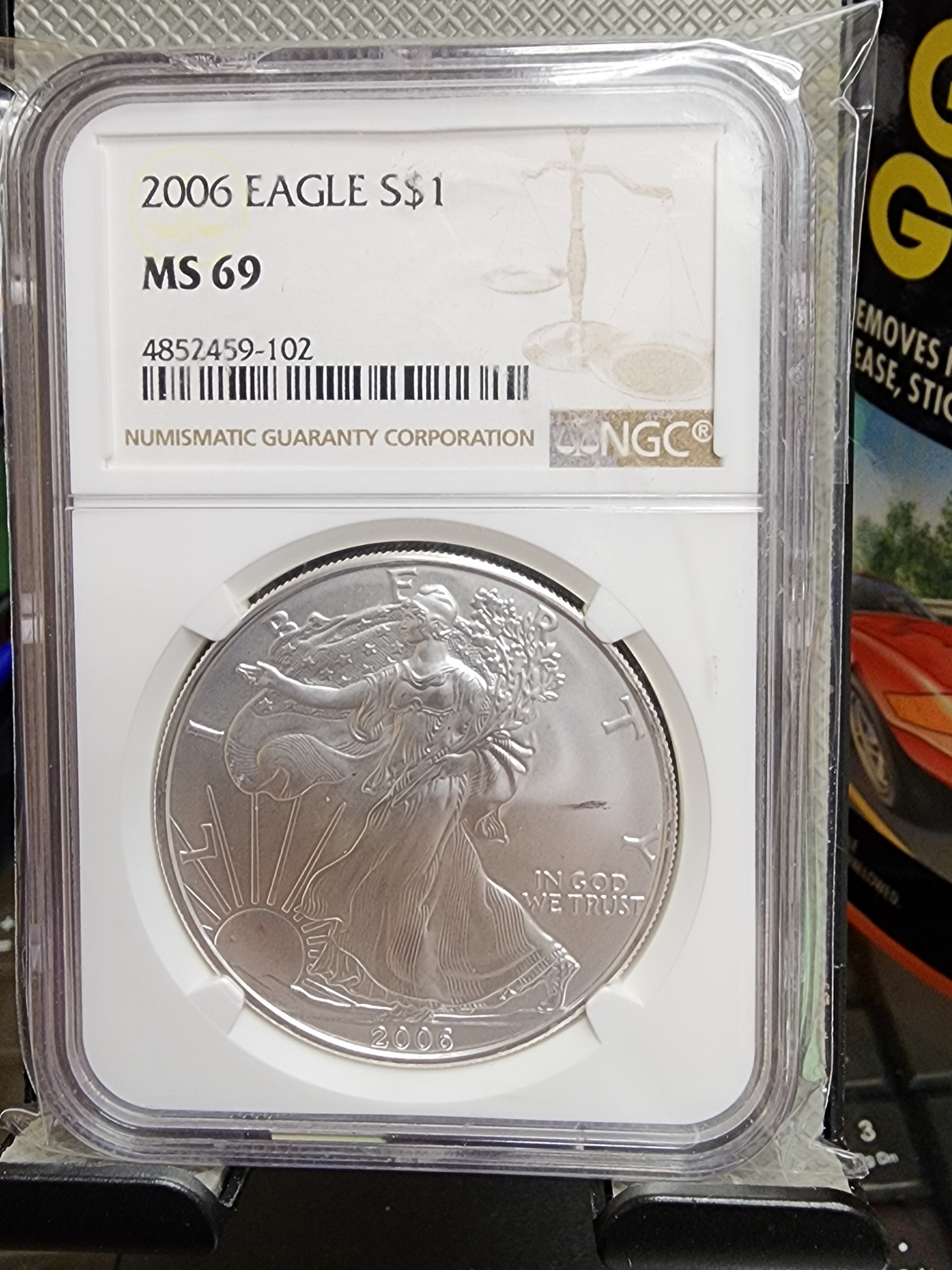 2006 Silver Eagle $1. NGC Graded MS-69 Uncirculated Coin. Store #AE0089