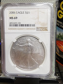 2006 Silver Eagle $1. NGC Graded MS-69 Un-Circulated Coin. Store