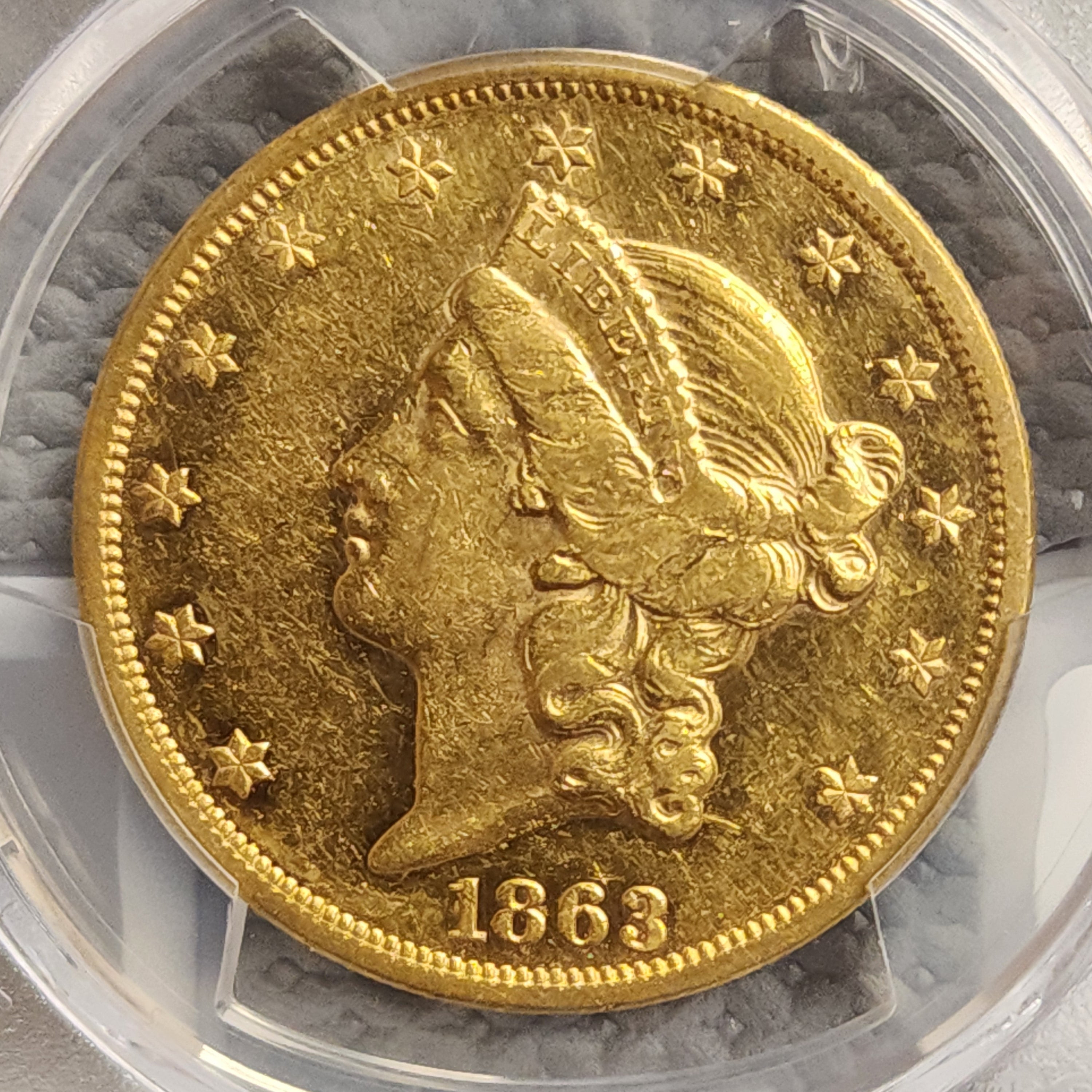 1863 $20 Gold Double Eagle, 'Civil War Date', PCGS AU-53, Store #G015.