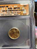 Various Date's, $5 Gold American Eagles, 1/10th OZT, ICG MS-70, Store Sale