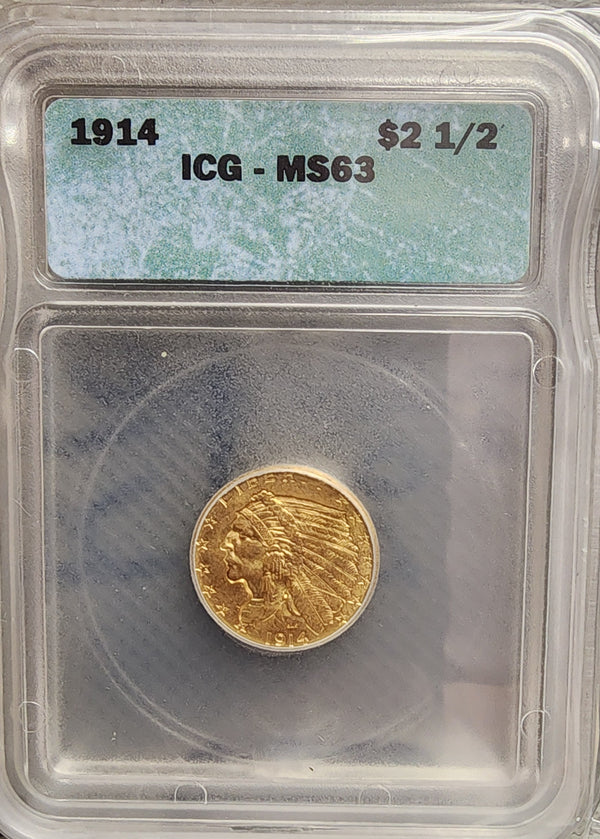 1914 $2.50 Quarter Gold Eagle, ICG MS63, Gold Coin, Store Sale#G0107.