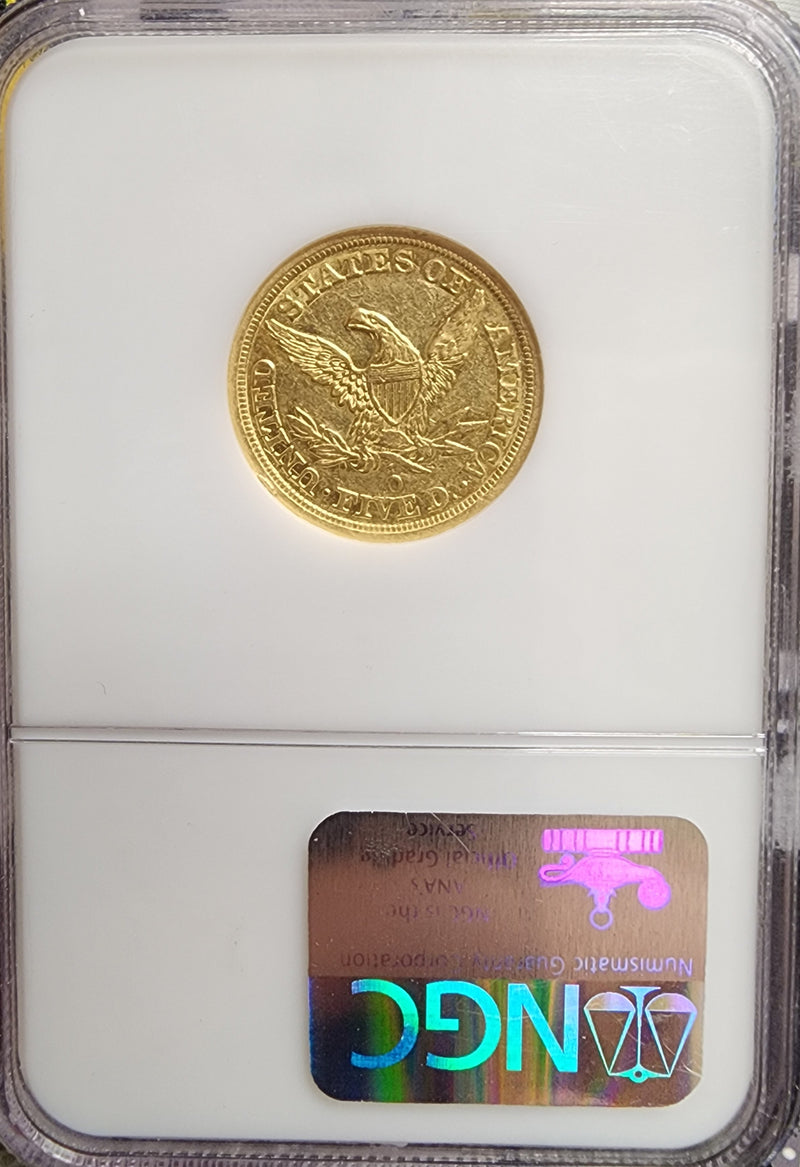 1846-O $5 Gold Half Eagle, Low Mintage, NGC Graded AU-50, Store Sale