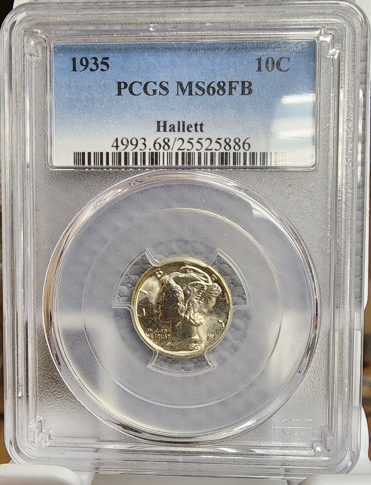 1935 Mercury Silver DIme, PCGS MS-68 "FULL BANDS", 'NICE', Store #DE105.