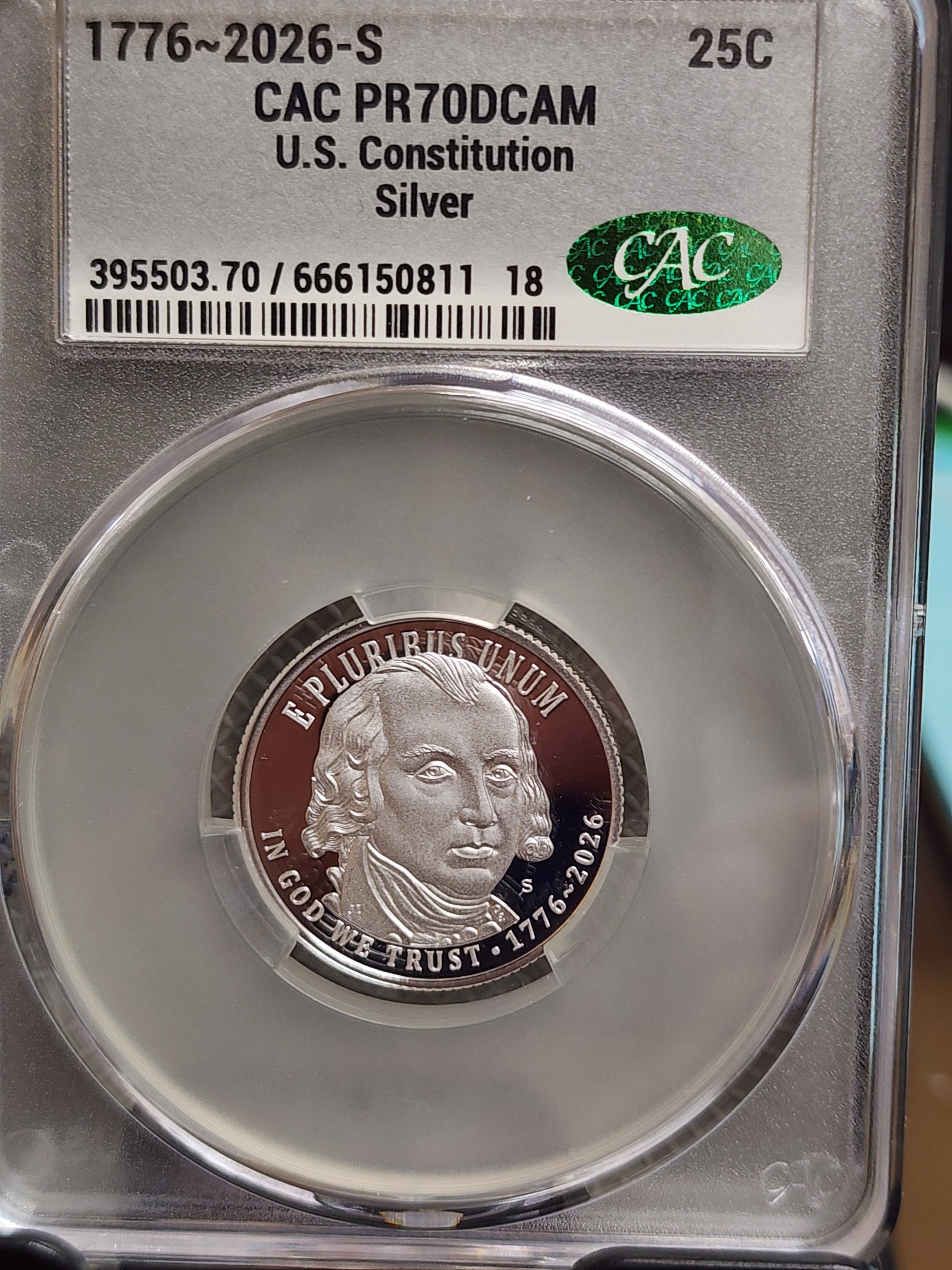 1776-2026-S Silver, U.S. Constitution Quarter, CAC PR-70, Store#QR1944.