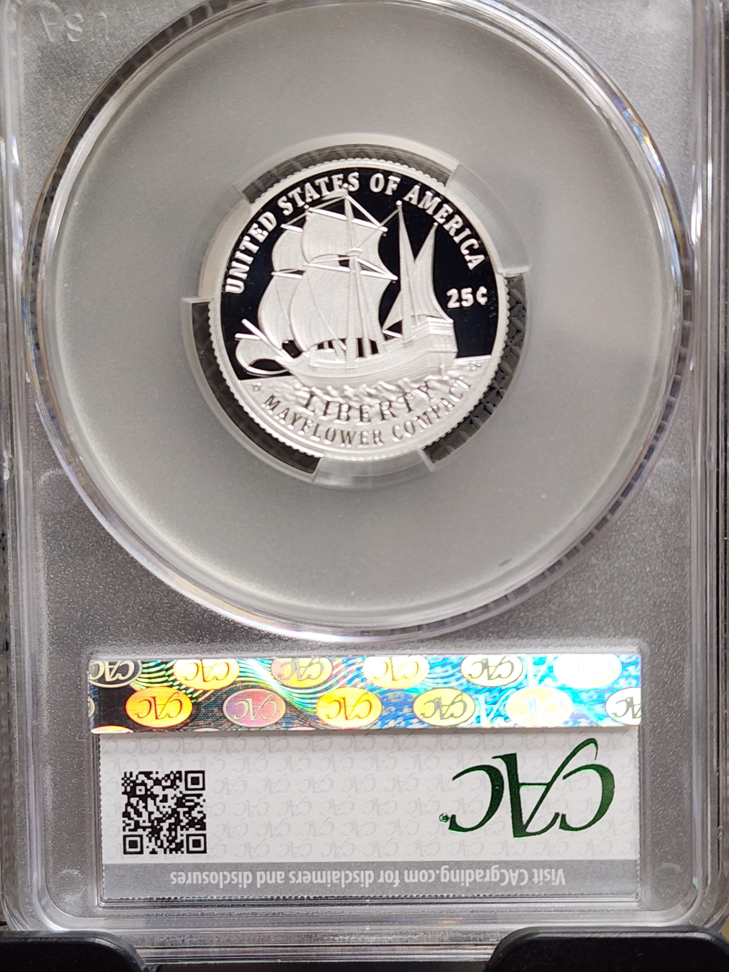 1776-2026-S Silver Mayflower Compact Quarter, CAC PR-70, Store #QR1942.