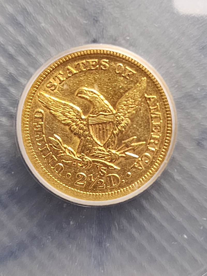 1865-S $2.50 Quarter Gold Eagle, ICG AU-55, Gold Coin, Store Sale