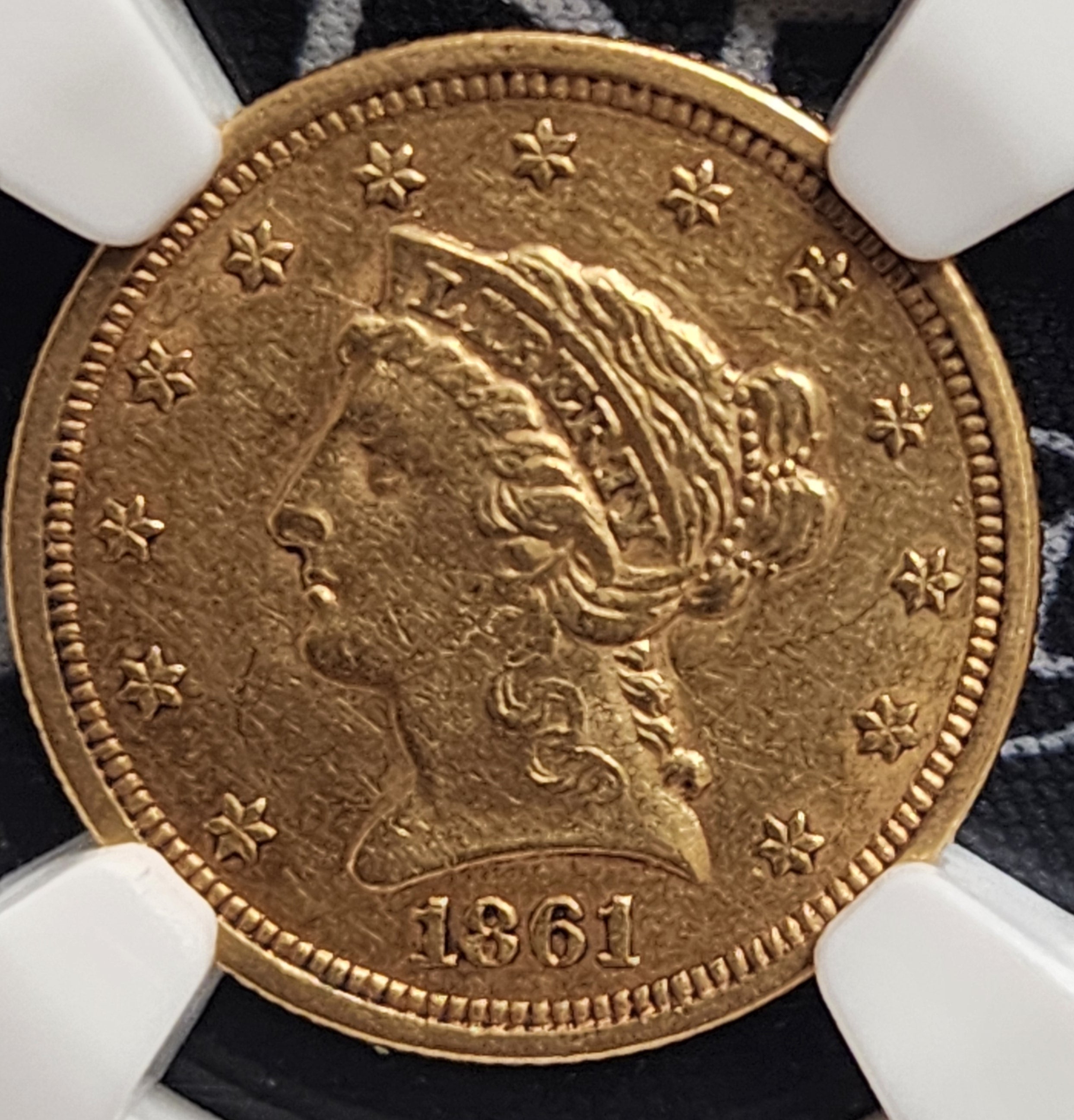 1861 $2.50 Quarter Gold Eagle, Old Reverse, NGC AU-55, Store Sale #G0073.