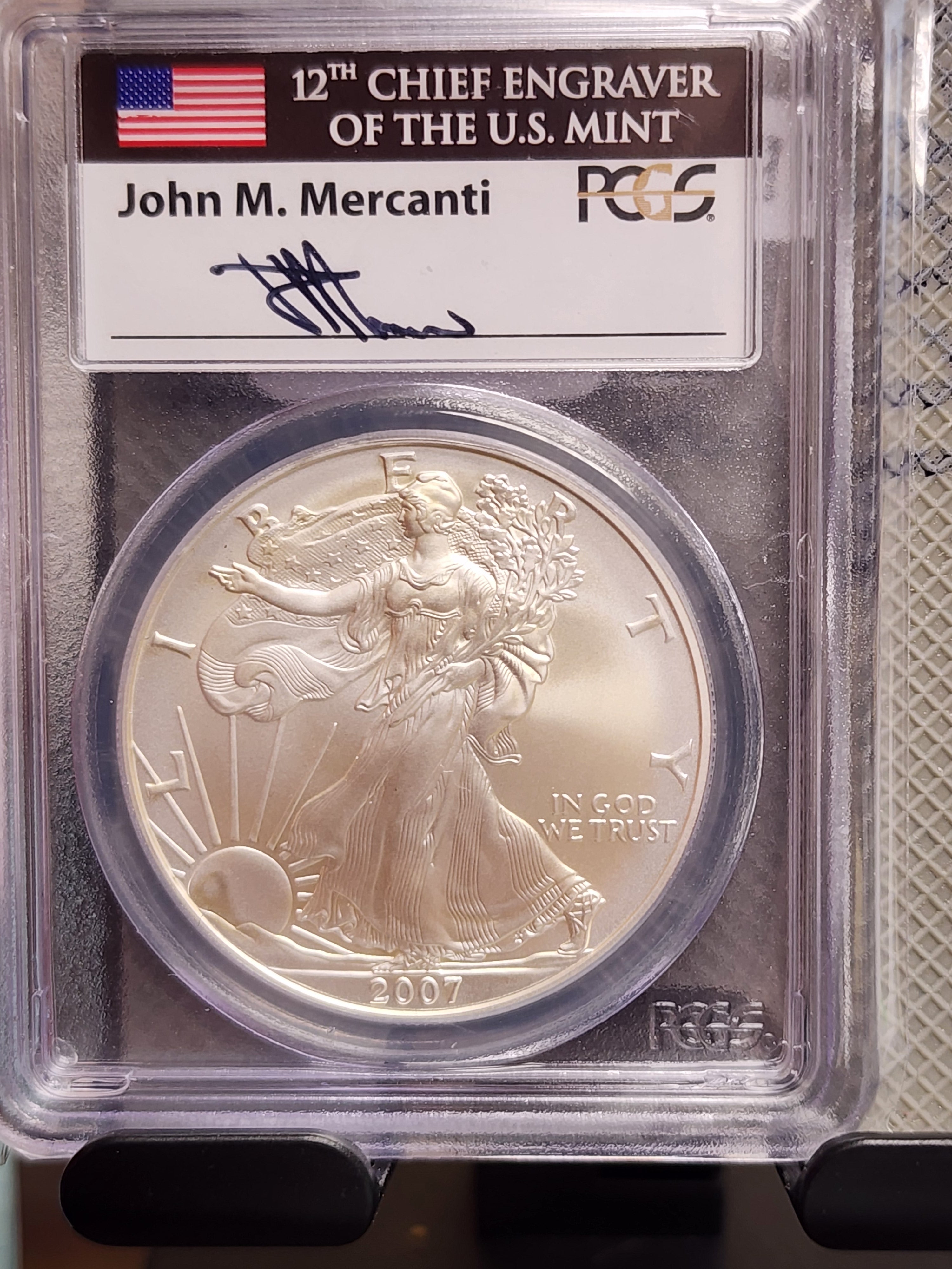 2007-W Silver Eagle $1. PCGS MS-69., Burnished Strike.  Store #AE0100