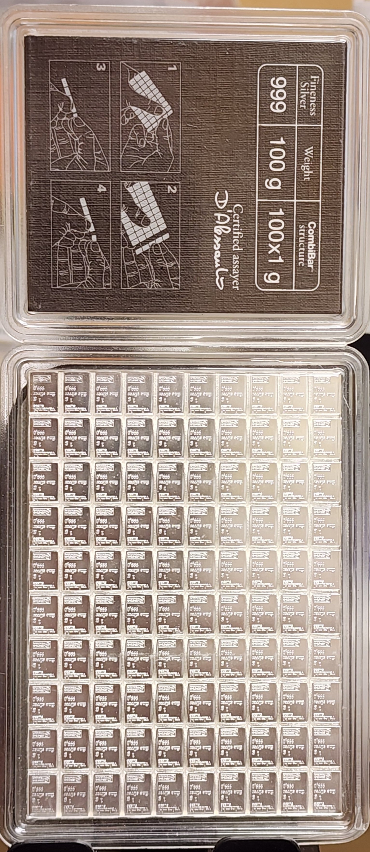 Valcambi Suisse, Silver CombiBar. 100 Gram Bar, 1 each x 100 Grams. #SR008